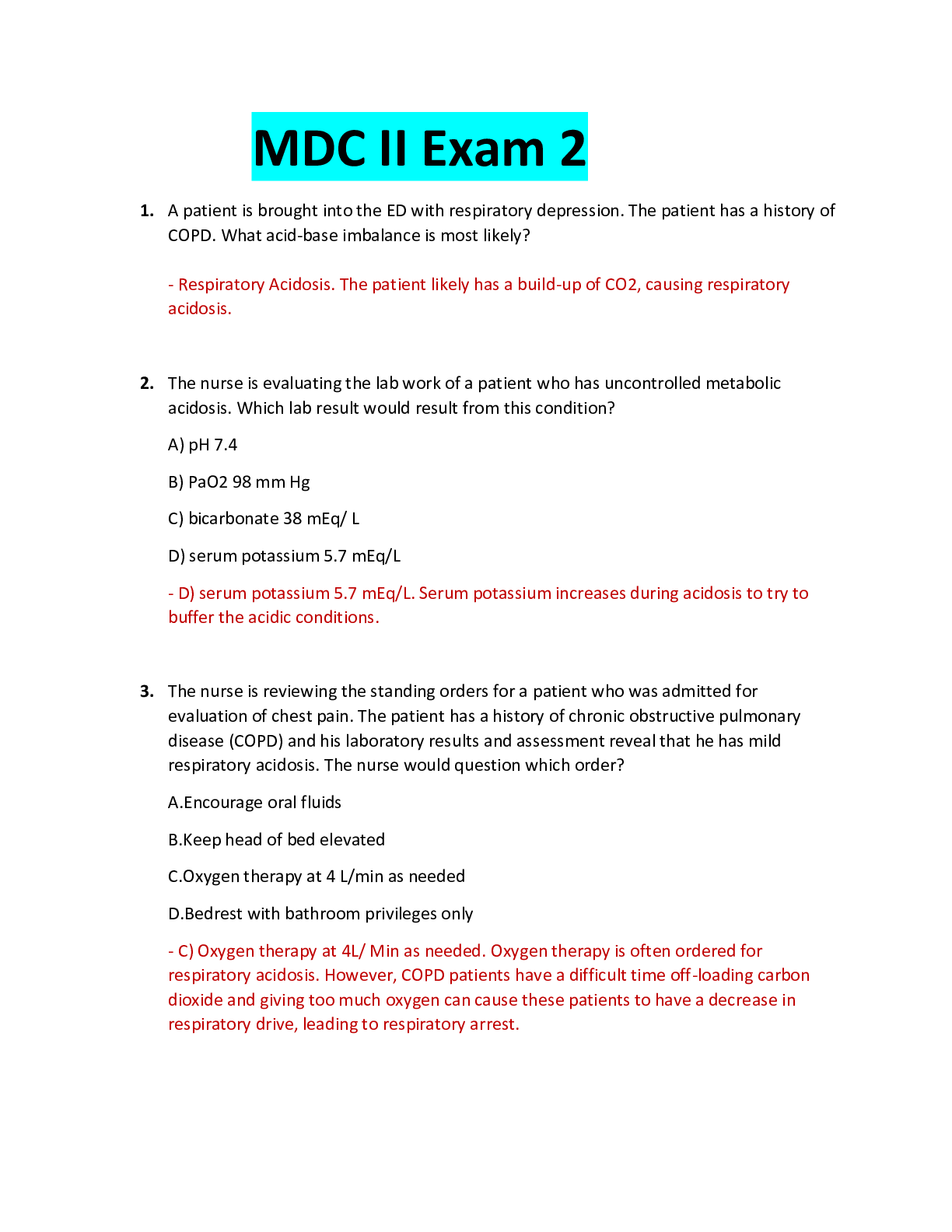 Preview image for NUR 2392 / NUR2392: Multidimensional Care II / MDC 2 Exam 2 (2021/2022) Rasmussen College